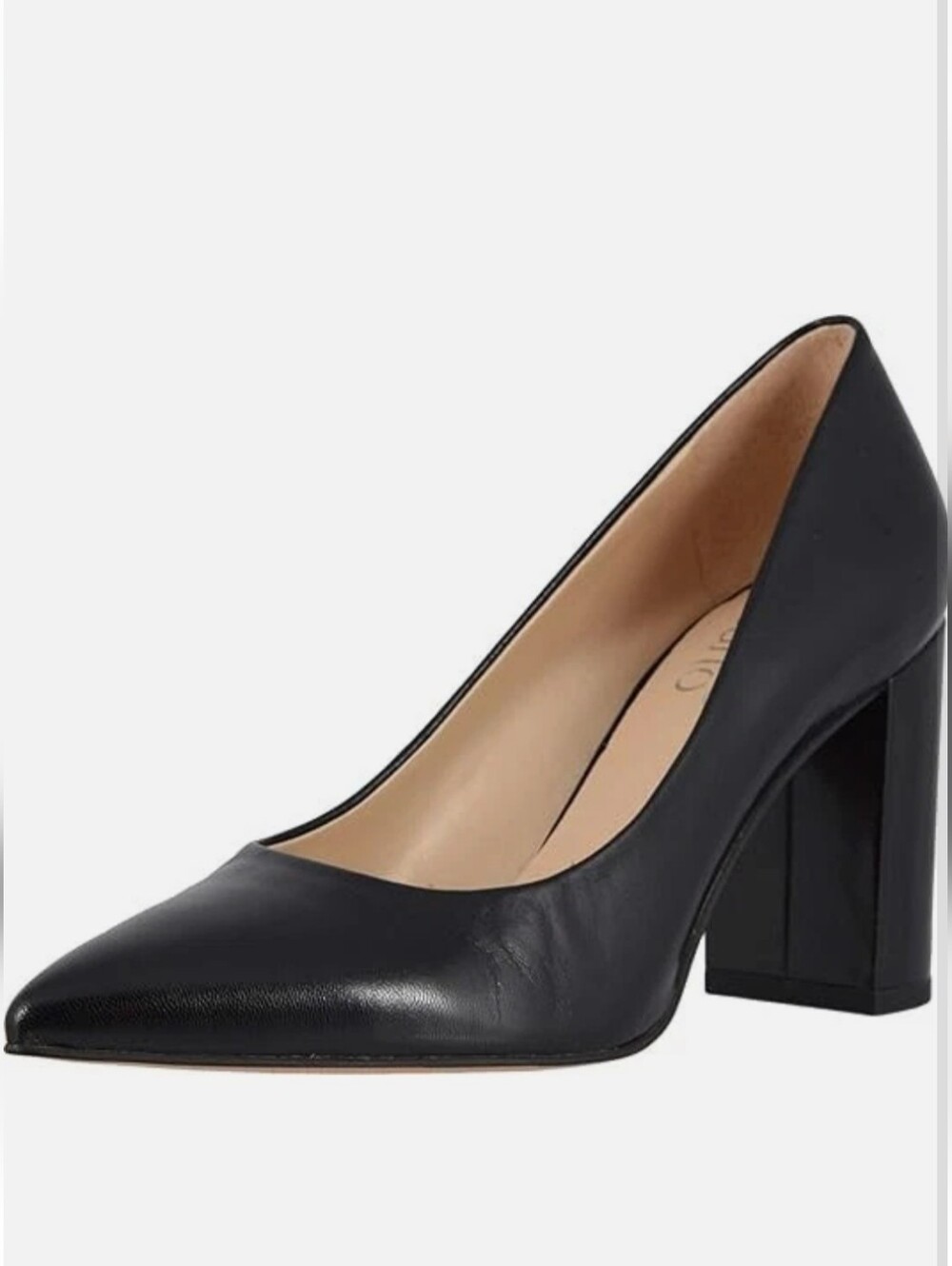 Franco Sarto Black Leather L Palma Pumps Block Heel Pointed Toe Classic Chic